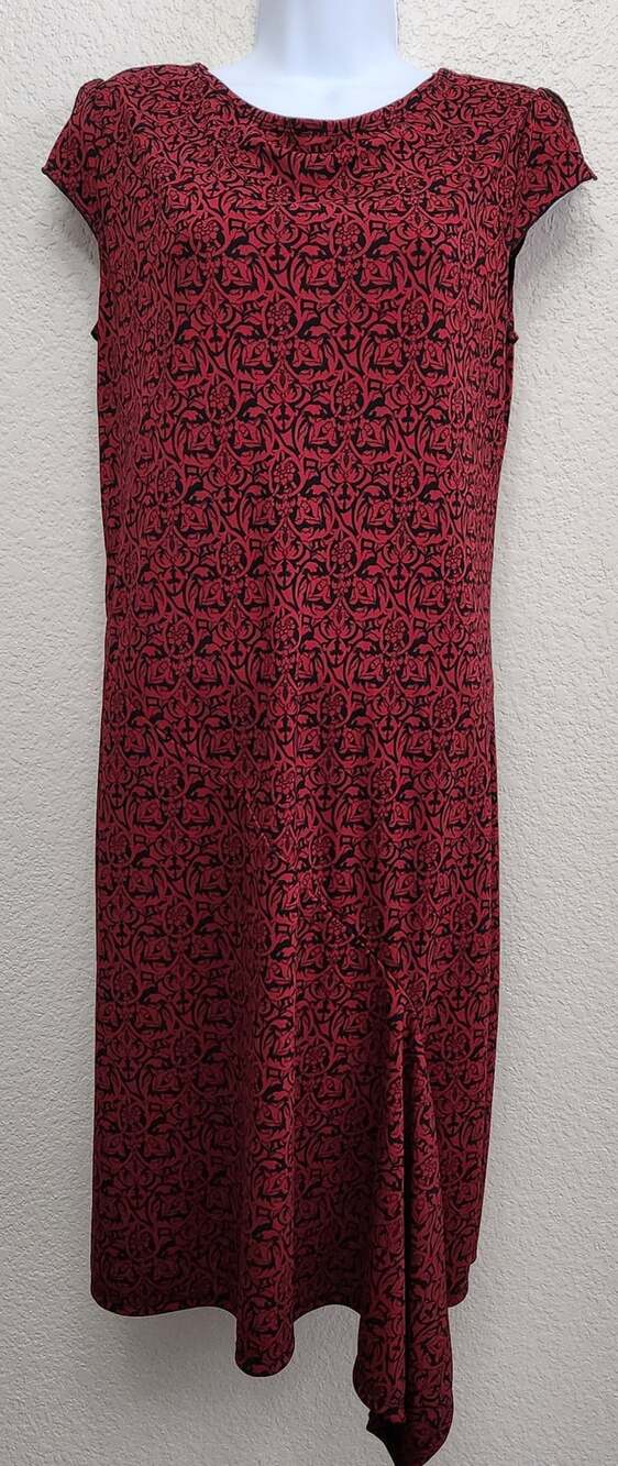 Kathie Lee Red Black Short Split Capped Sleeves Midi Dress Medium Lightweight